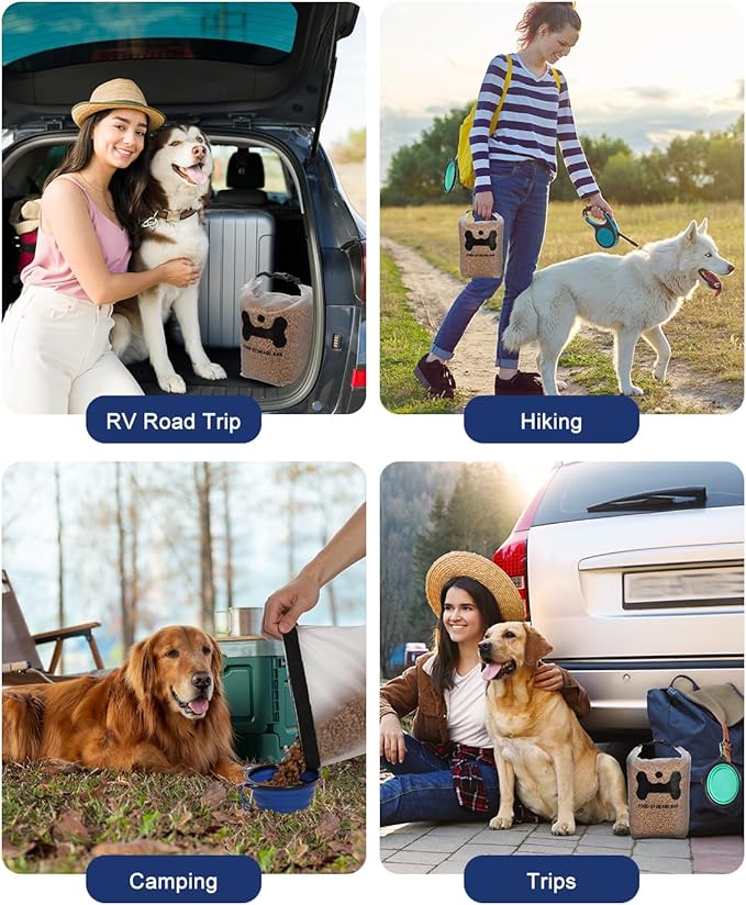 ANVS Silicone Pet Food Storage Bag,30-Cup Dog Food Travel Bag with 2PCS Collapsible Bowls, Perfect for Camping Trip, Dog Boarding, Weekend Getaways and Travel
