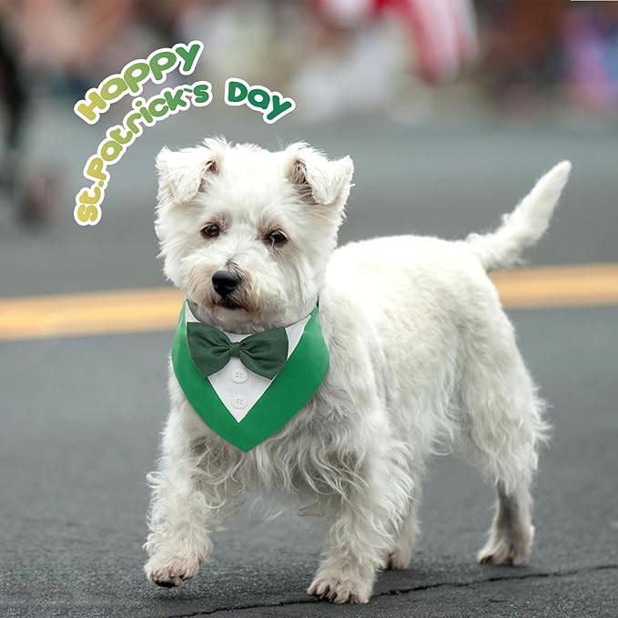 FUAMEY Dog Tuxedo St.Patrick's for Small Dogs,Dog Formal Suit Dogs Attire Pet Bow Tie Puppy Party Costumes Cat Tux Outfits Pets Bandana Cosplay Adjustable Bowties St.Patrick's Day Green S