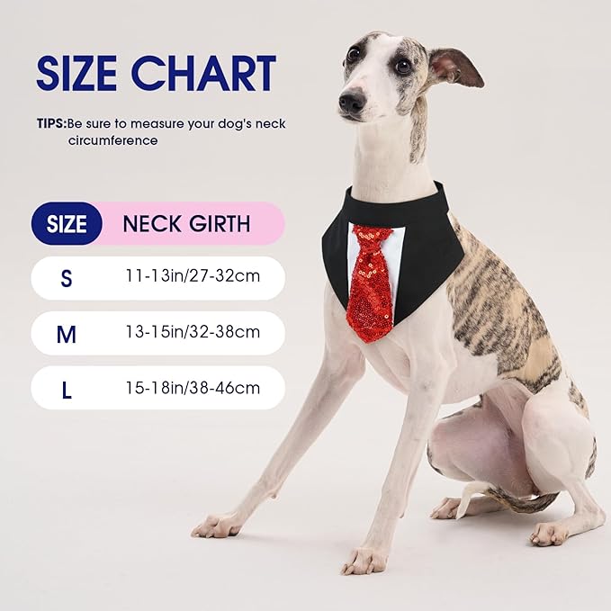 FUAMEY Dog Tie Bandanas,Formal Dogs Wedding Tuxedo Attire Puppy Collar with Ties Birthday Puppy Costume Adjustable Party Ball Tux,Doggies Valentines Cosplay for Small Medium Large Pet L