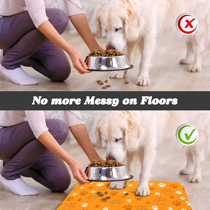 Dog Food Mat, Absorbent Water Bowl Mats Cat Pet Feeding Placemats Orange 16 * 24 inch