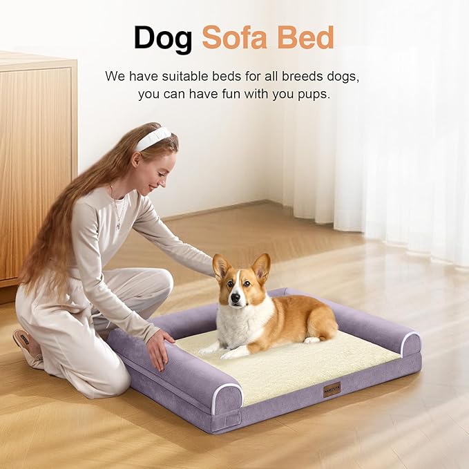Medium Large Dog Bed Orthopedic Washable: Beds Bolster Medium Large Sized Dog Bed Egg Crate Foam Couch Sofa Waterproof with Removable Cover - Purple