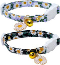 2 Pack Cotton Breakaway Cat Collars with Bell Daisy Pendant Kitty Kitten Collars Black Blue Collar for Female Girl Cats Male Boy Cats