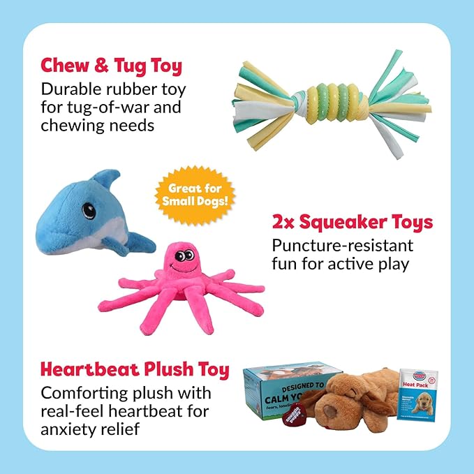Snuggle Puppy Original, Dog Toy with Calming Heartbeat, Soothing Plush Companion Reduces Pet Anxiety, Includes Heat Pack & Batteries + 3 Tender-Tuff Dog Toys for Small Breeds