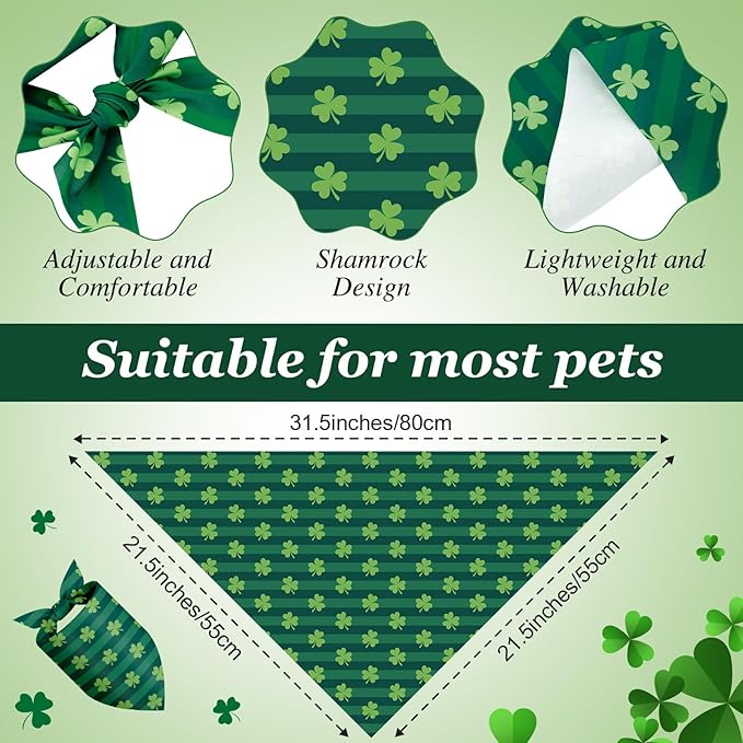 Weewooday 50 Pcs St Patricks Day Bandanas Bulk for Dogs Adjustable Irish Shamrocks Clover Green Plaid Triangle Soft Bibs Puppy Bandana for Small Medium Large Cat Pet Costume(31.5 x 21.7 X21.7 Inch)