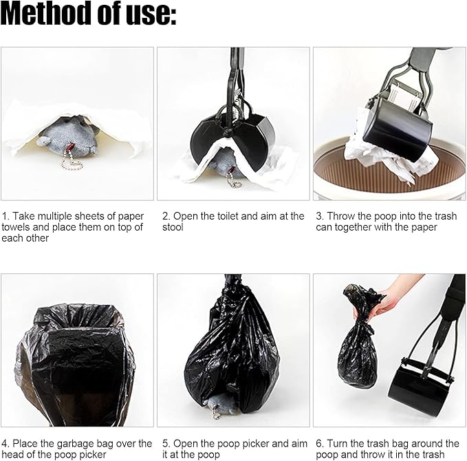 Pet Pooper Scooper, Long Handle Folding Poop Scoop, Stable Jaw Scoop Easy for Small Pet Poop, Pick Up Animal Waste Dog Puppy Cat Waste Picker Cleaning Tools Outdoor Dog Pooper Scooper(All Black)