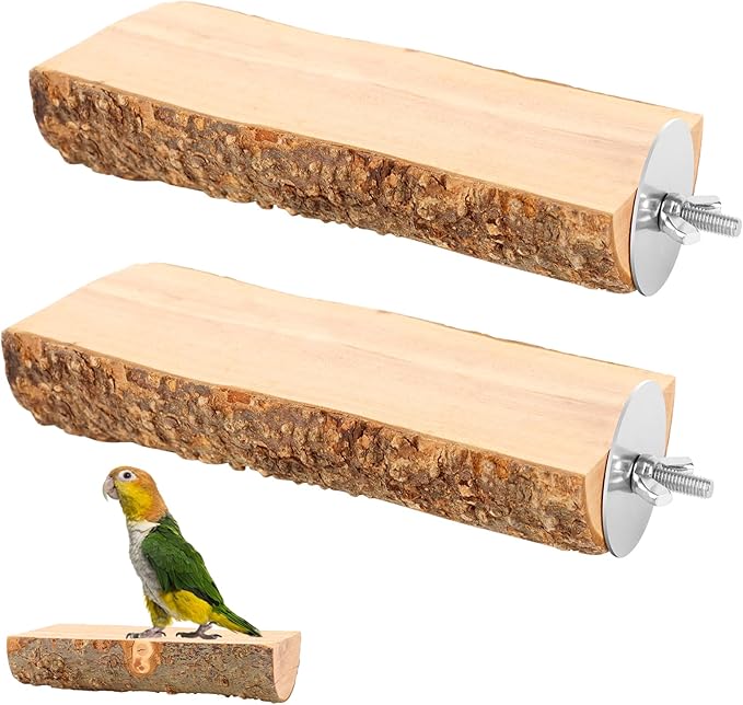 2PCS Natural Wood Bird Perch Platform for Cage - Parrot Perch Stand for Conures, Cockatiels, Budgies, Lovebirds, Parrotlets, Small Bird Cage Accessories & Wooden Perches for Small Parrots