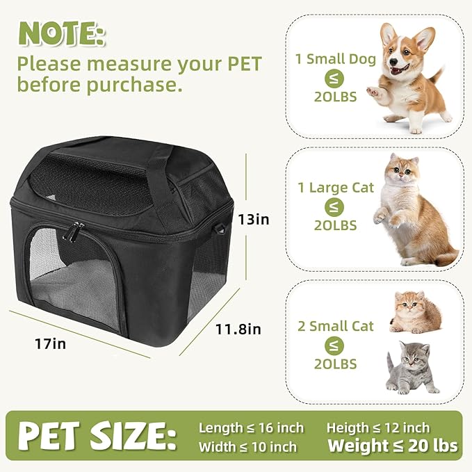 Premium Cat Carrier for Pets Up to 20 Lbs, Cat Travel Bag Soft-Sided Backpack Pet Carriers with Padded Shoulder Strap, Dog Carrier for Small Dogs Puppy Carry Airline Approved, Black