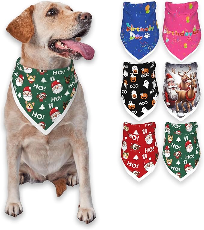 Christmas Dog Bandanas Santa Claus Dogs Scarf for Boy and Girl,Reflective Dog Bandana for Night Safety,Adjustable Cat Dogs Triangle Pet Scarves for Large Dogs,Green,L