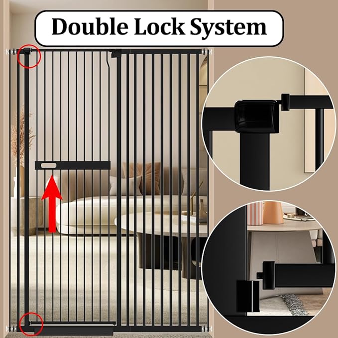 WAOWAO 71" Extra Tall Cat Pet Gate 29.92-37.79" Wide Pressure Mounted Walk Through Swing Auto Close Safety Black Metal Dog Pet Puppy Cat for Indoor Stairs,Doorways