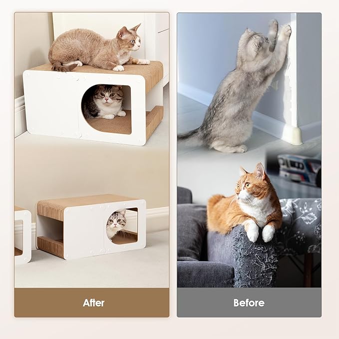 EHEYCIGA Cardboard Cat Scratcher House, 20-Inch Corrugated Cat Scratcher for Indoor Cats, Large Scratching Board Pad, White