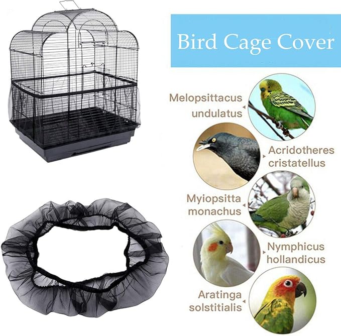 Universal Bird Cage Seed Catcher,Seed Catcher Guard Net Cover,Parrot Nylon Mesh Net Cover,Soft Airy Cage Net Stretchy Skirt for Round Square Cage