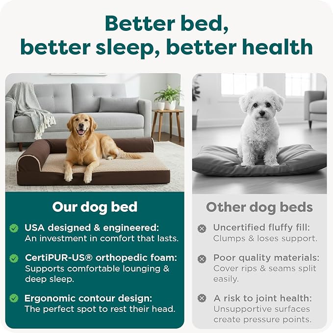 FurHaven Orthopedic Dog Bed for Large Dogs, L-Shaped Chaise Mattress with Orthopedic Egg Crate with a Solid Orthopedic Foam Base for Joint Support, Washable Cover, Jumbo XL, Faux Fur & Suede, Espresso