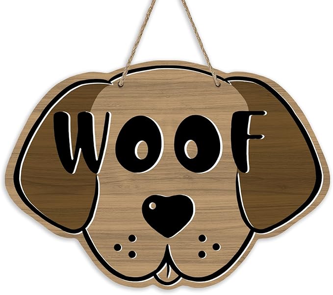 Cute Dog Front Door Sign, Farmhouse Wood Door Hanger Outdoor Outside Porch Decor Pet Lover Owner Gift, Rustic Wooden Wreath Indoor Wall Hanging Decoration