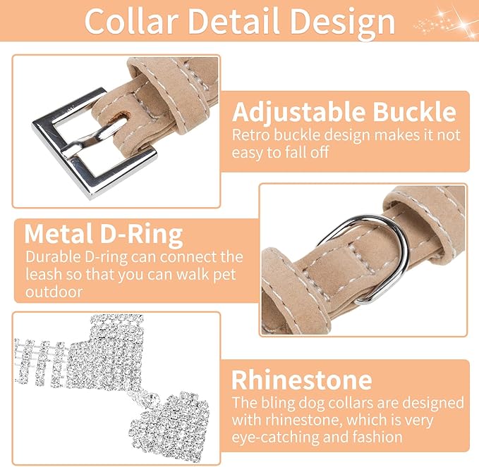EXPAWLORER Cute Dog Necklace - Rhinestone Dog Collar, Soft Velvet Collar for Girl Boy Cats Dogs, Sparkling Pet Neck Decoration, Adjustable Pet Collar for Puppies Cats Small Medium Dogs, Brown M