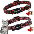 Cat Collar,2 Pack Cat Collars Breakaway with Bell, DOGWONG Safety Buckle Valentine's Day Cat Collar Cute Heart for Girl Boy Cats and Small Dogs，Adjustable 7-12 Inch,Pet Supplies Accessories