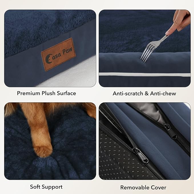 Orthopedic Dog Beds for Extra Large Dogs, Waterproof Egg Crate Foam XL Dog Bed with Sides 41x27Inch, Washable Big Dogs Couch Beds with Removable Cover and Nonskid Bottom, Navy Blue