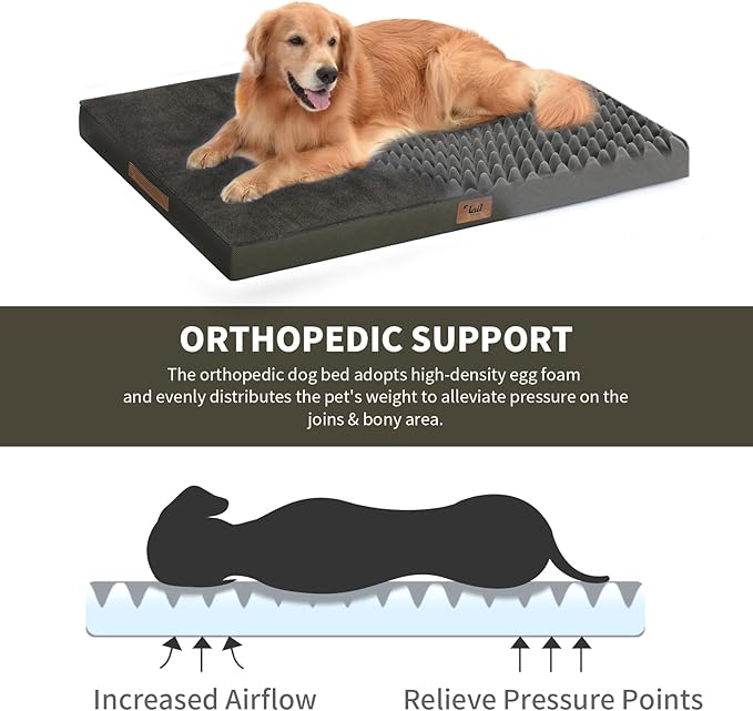 Orthopedic Dog Bed for Extra Large Dogs, XL Comfort Pet Mat for Large Sized Dog 44x32 Inch, Egg Crate Foam with Removable Washable Oxford Cover, Coffee