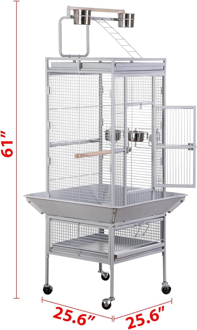 SUPER DEAL PRO 61-inch 2in1 Large Bird Cage with Rolling Stand Playtop Parrot Chinchilla Finch Cage Macaw Conure Cockatiel Cockatoo Pet House Wrought Iron Birdcage, White