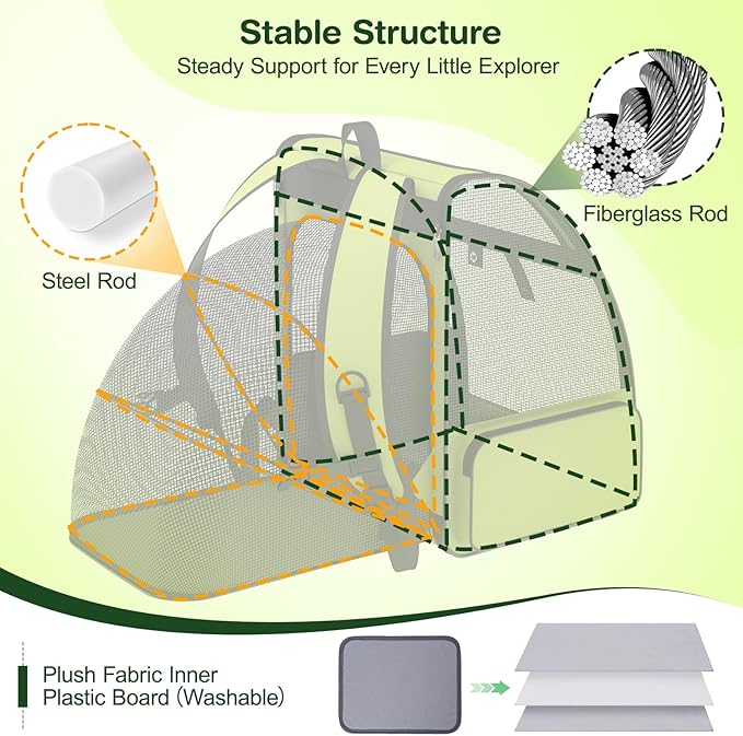 Cat Backpack Carrier for Travel Hiking: Expandable Foldable Breathable Mesh Soft Sided Ergonomic Design Small Dog Puppy Kitty up to 15lbs Camping Outdoor Green