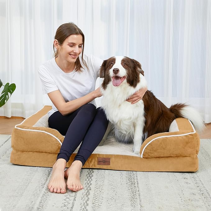 Comfort Expression Orthopedic Dog Bed for Extra Large Dogs 45x35 Inch, Waterproof Supportive Egg Crate Foam XL Pet Bed with Removable Bolsters, Dog Couch with Washable Cover & Non-Slip Bottom, Caramel
