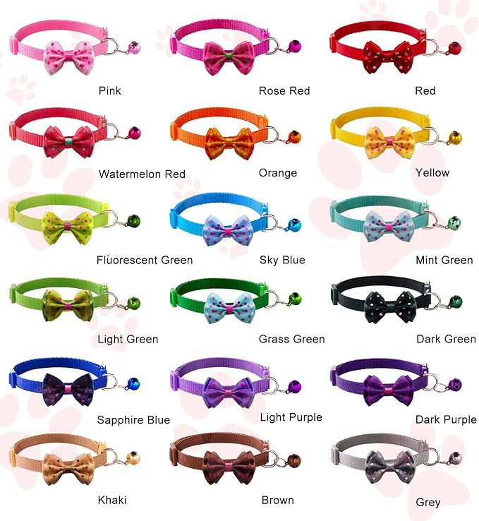 18Pcs Puppy Collars, Cat ID Collars with Bell Adjustable 19-32cm, Polka Dot Bow Soft Nylon Adjustable Breakaway Identification Collars for Puppy Kittens