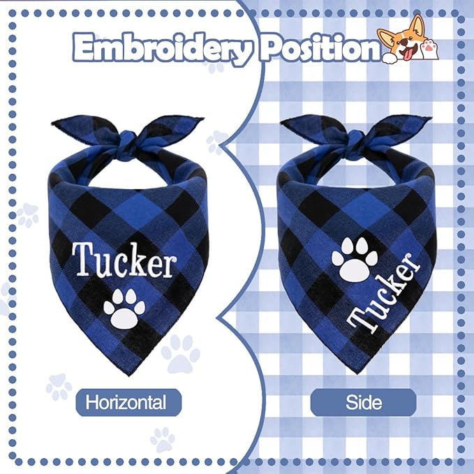 Personalized Dog Bandana Embroidered Name Custom Neckwear Dog Scarf Triangle Bibs Kerchief Pet Costume Accessories for Small Medium Large Dogs Cats Pets Birthday Gift
