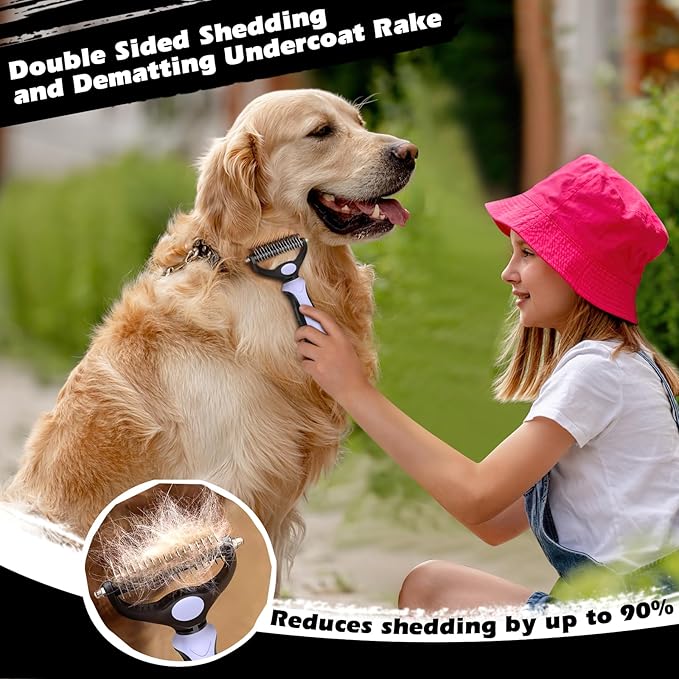 3PCS Self Cleaning Slicker Brush & Pet Grooming Rake & Flea Comb for Dogs,Cats and Horses | Double-Sided Dematting Comb & Skin Friendly Deshedding Grooming Tool | Pet Supplies(Light Purple Black)