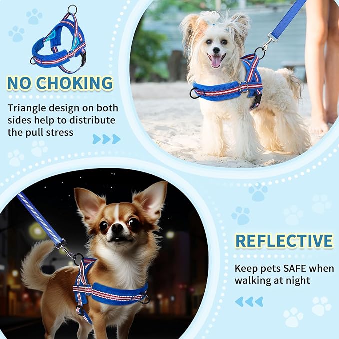 SlowTon No Pull Small Dog Harness and Leash Set, Puppy Soft Vest Harness Neck & Chest Adjustable, Reflective Lightweight Harness & Anti-Twist Pet Lead Combo for Small Medium Dogs (DB-Front Clip, XS)