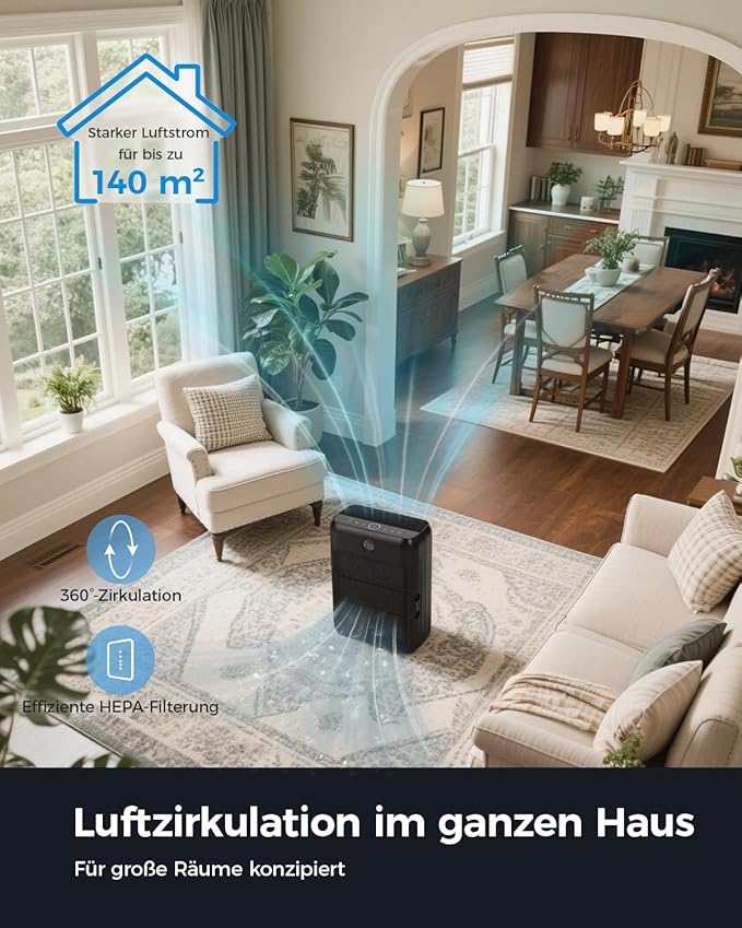 Slevoo Air Purifier for Home Large Room, H13 True HEPA Filter Air Purifiers & 3 × pre-filters for Bedroom,Office,Living Room,Covers Up to 1991.3 ft²,CADR 326m³/h (Black)