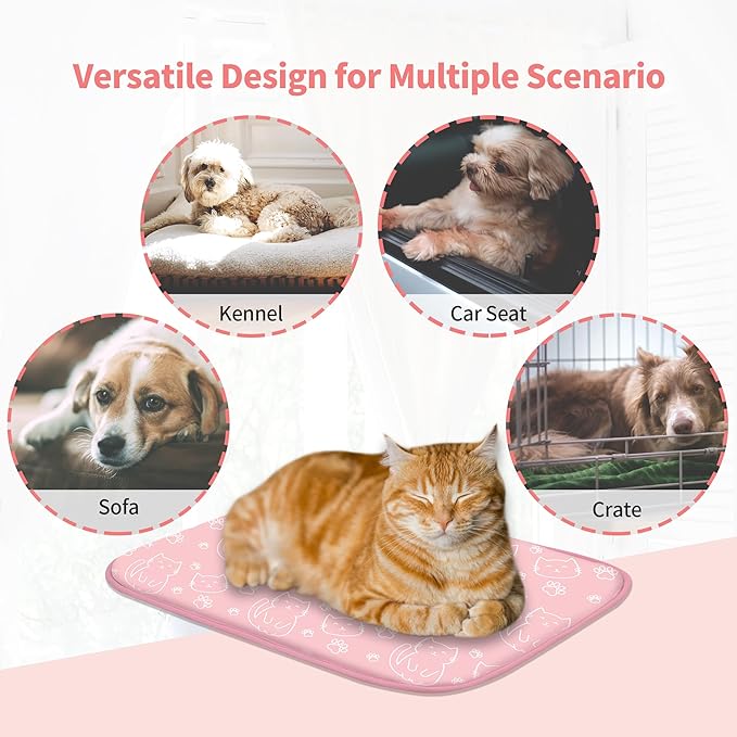 NWK Pack of 4 Pet Cooling Mat - Ice Silk Cooling Mat for Dogs & Cats Portable & Washable Pet Cooling Blanket, Car Seats, Beds for Summer (4pcs, Pink Cat, 20’’ X 16’’ X 0.3)