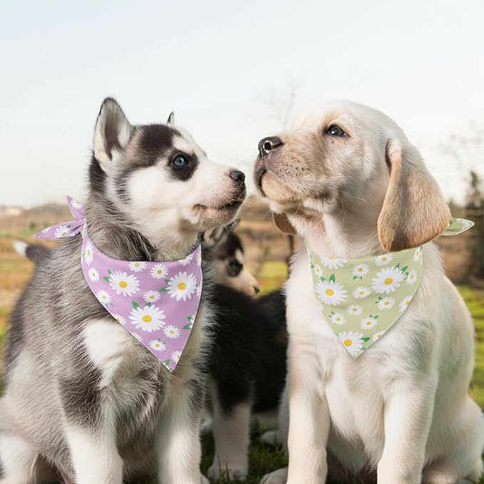 4Pcs Floral Dog Bandanas Girl Large Daisy Triangle Scarf Reversible Spring Bibs Handkerchief Cute Flower Bandanas for Large Dogs Pets
