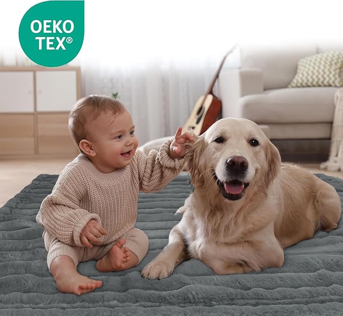 Waterproof Dog Blanket for Bed, Luxury Plush Washable Large Dogs Blankets for Furniture Protection, Super Soft Calming Pet Blanket for Indoors (Grey, 60"x80")