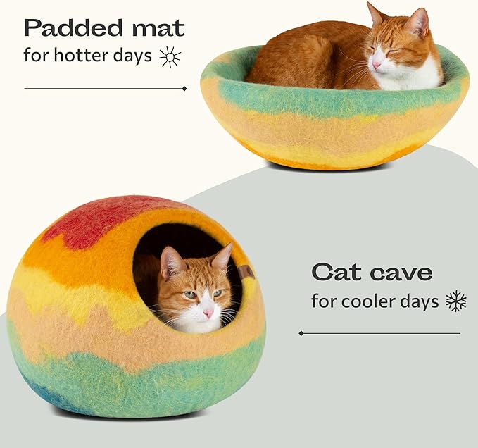 MEOWFIA Cat Cave – Premium Felt Cat Bed for Indoor Cats, Handmade Merino Wool (Tucson Sunset, Medium)