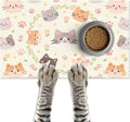 Cat Feedings Mats 20x12 inch Beige Cat Print Pet Bowl Placemat Non Slip Mat for Cats Food and Water Indoor Kitty Feeding Station Cute Cats Meal Mat for Small Pets Kitchen Floor Use