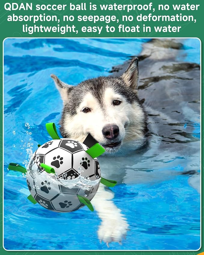 QDAN 10 Inch Gaint Dog Soccer Ball with Straps, Durable Big Dogs Balls, Outdoor Large Dog Toys, Herding Balls for Dogs, FloatingToy, Birthday Gifts (10 Inch)