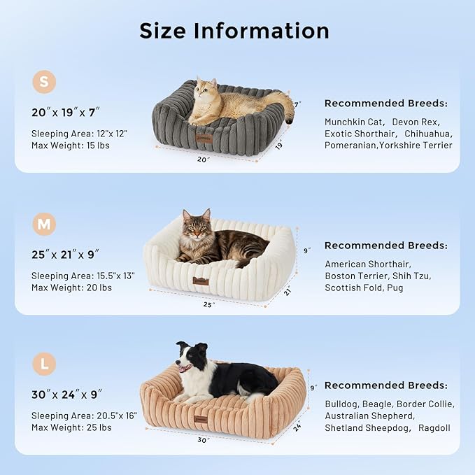 Dog Bed Medium Size Dog - Large Rectangle Orthopedic Pet Bed with Fluffy Washable Cover and Anti-Slip Bottom, 30x24x9inches, Beige