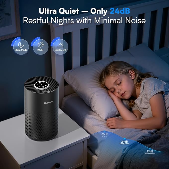 Upgraded Air Purifiers for Bedroom & Home with H14 True HEPA Filter, Covers Up to 1280ft², 360° Air Intake, Quiet Pet Air Purifier, Fragrance & Timer,Removes Smoke, Pet Dander & Pollen,Black