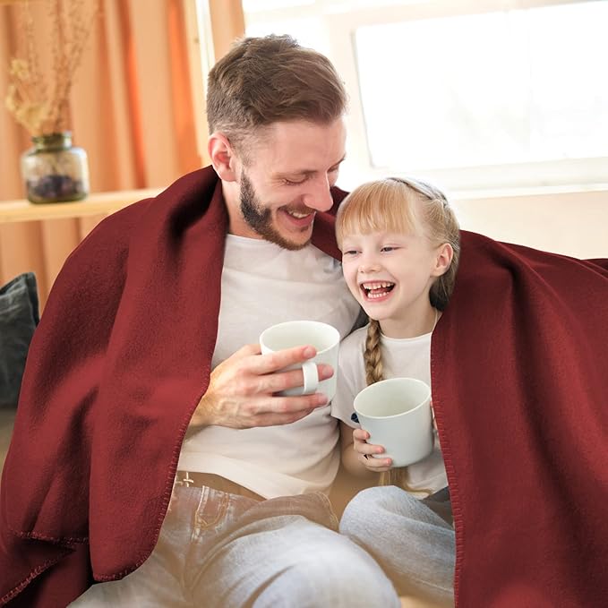 Fleece Throw Blanket Set Bulk for Travel Kids Outdoor Wedding Pet (Burgundy, Pack of 6 50x60 Inches)