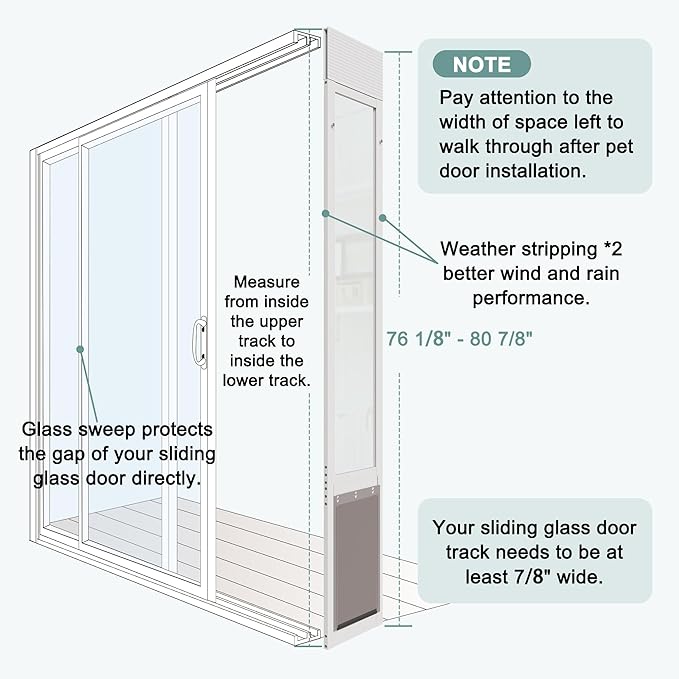 Dog Door for Sliding Glass Doors, Adjustable Height 76 1/8"-80 7/8" Aluminum Frame Tempered Sliding Door Dog Doors Insert with Lock, 10" x 15" Flap Size for Large Dogs