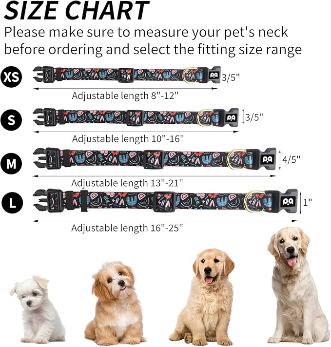 QQPETS Adjustable Soft Dog Collar: Print Flower Pink Multicolor Cute Patterns for XS Small Medium Large Pet Girl Boy Puppy Walking Running Training