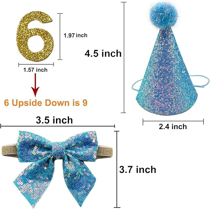 Christmas Pet Party Jazz Hat and Blingbling Bow Tie Breakaway Collar Set, Adjustable Headband for Kitten Puppy Small Dogs Cats (Azure)
