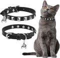 EXPAWLORER Leather Cat Collar - Adjustable Pet Collar with Rivet Spike for Girl Boy Cats, Punk Accessories with Bell & Durable D-Ring,Silver Square Nails, S