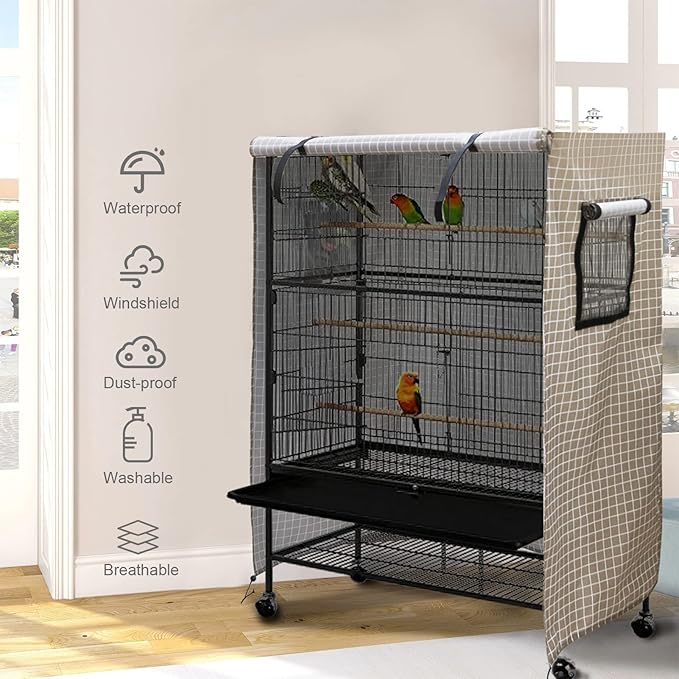 Ymiko Birdcage Cover Universal Windproof Cage Cover with Side Window Light Blocking for Large Bird Cages Hamster Cages Cat Cages Dog Cages (Black)