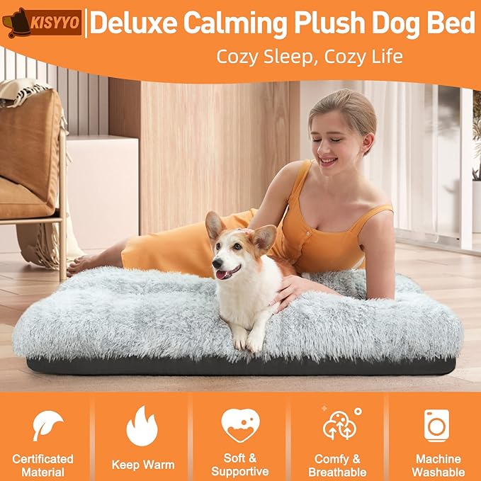 KISYYO Premium Washable Orthopedic Dog Bed – 41" Extra Large Crate Mat with Non-Slip Base, Plush Support for Pets Up to 90 lbs, Grey