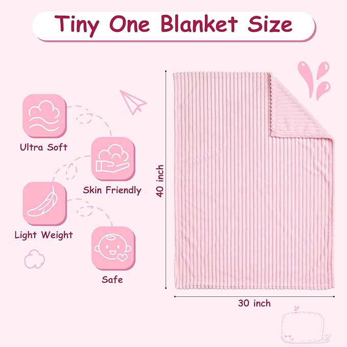 Soft Fleece Baby Blanket Ultra Cozy Pink Baby Blankets for Girls Warm and Lightweight Infant Toddler Newborn Receiving Gift with Reversible Stripes for Crib Stroller, 30x40 Inch, Light Pink