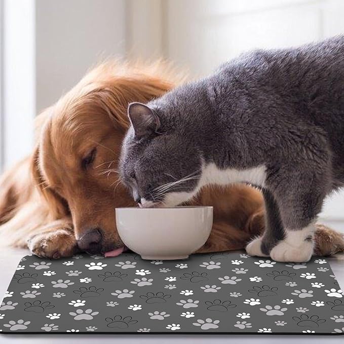 Dog Food Mat, Absorbent Water Bowl Mats Cat Pet Feeding Placemats Dark Gray 12 * 20 inch
