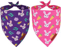 ADOGGYGO Easter Dog Bandana 2 Pack, Bunny Carrot Print Triangle Pet Scarf, Premium Fabric, Reversible Purple Pink Easter Bandana for Extra Large Dogs (X-Large)
