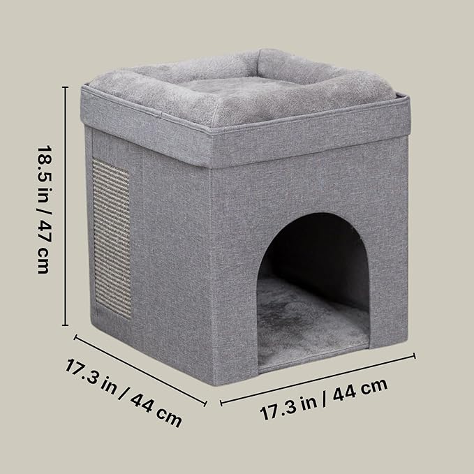 Trixie Crazy Cube Stackable Cat Condo with Sisal Scratching Surface & Reversible Plush Cushion – Tool-Free Assembly, Collapsible Modular Indoor Cat Furniture, Sturdy MDF Cave, Supports up to 35 lbs