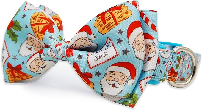 Christmas Dog Collar with Bow Tie Set, Holiday Santa Claus Pattern Pet Collar for Small Medium Large Dogs, Adjustable Puppy Collar with Quick Release Buckle