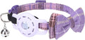 Airtag Cat Collar with Bells and Bowtie -Safety Elastic Band Kitten Collar for Apple Air Tag Holder- Cute GPS Cat Tracker Collars for Girl Boy Cats and Puppies, Adjustable 8"-12" Purple